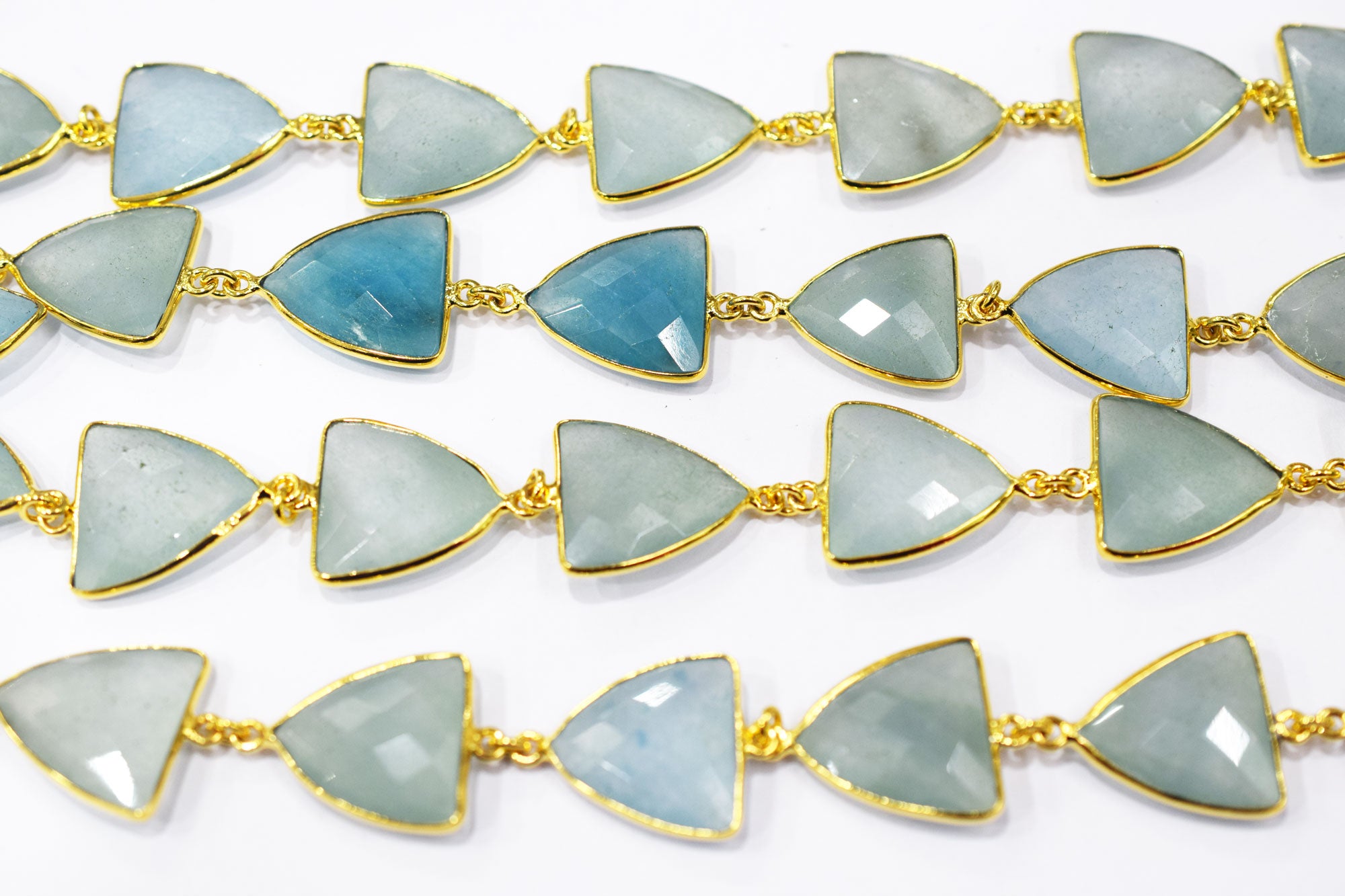 Aqua Chalcedony Faceted Trillion Shape Connector Chain , 18x19 mm , RB-6473