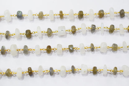 Rainbow Moonstone Irregular Rondelle Shape Rosary Beaded Chain , Sold By Foot , 3x8 - 5x10 mm , RB-6474