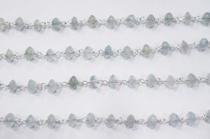 Aquamarine Smooth Button Shape Rosary Beaded Chain , 5 mm , RB-6476
