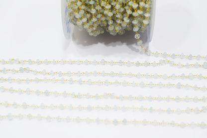 Aquamarine Smooth Button Shape Rosary Beaded Chain , 5 mm , RB-6476