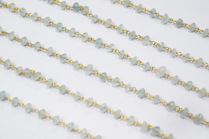 Aquamarine Smooth Button Shape Rosary Beaded Chain , 5 mm , RB-6476
