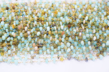 Ethiopian Opal Smooth Rondelle Shape Rosary Beaded Chain , 3 - 5 mm , RB-6477