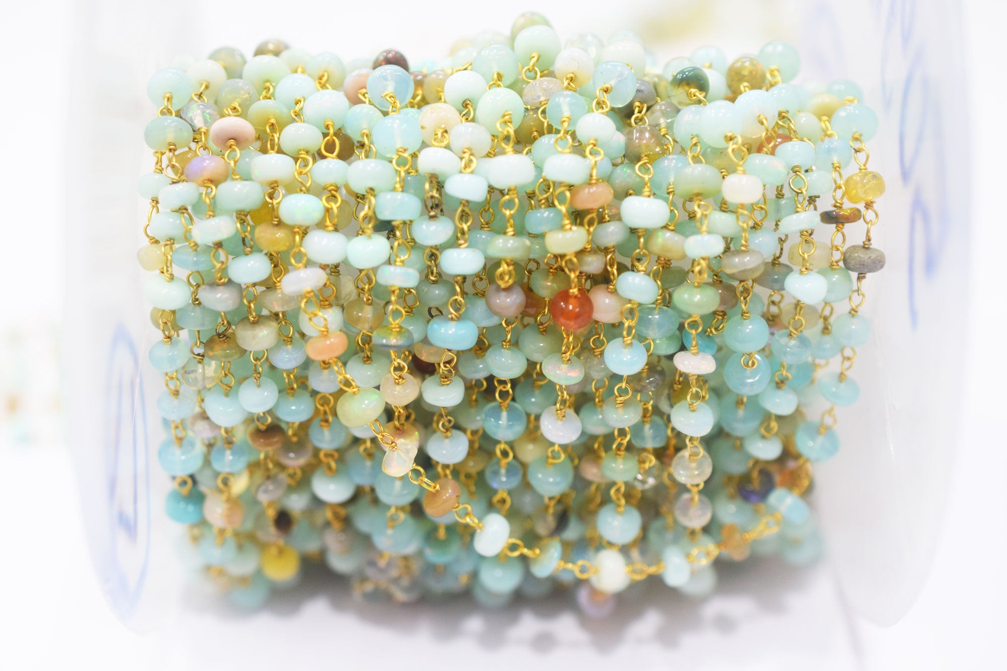 Ethiopian Opal Smooth Rondelle Shape Rosary Beaded Chain , 3 - 5 mm , RB-6477