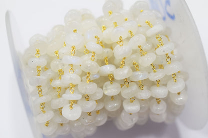 Rainbow Moonstone Smooth Rondelle Shape Rosary Beaded Chain , 8 - 9 mm , RB-6478