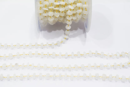Rainbow Moonstone Smooth Rondelle Shape Rosary Beaded Chain , 8 - 9 mm , RB-6478