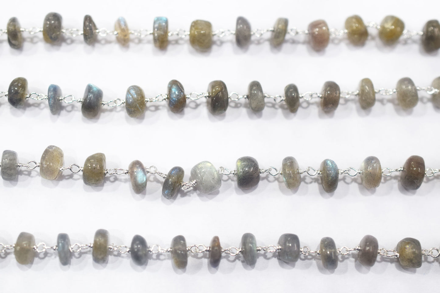 Labradorite Smooth Rondelle Shape Rosary Beaded Chain , Sold By Foot , 7 - 9 mm , RB-6479