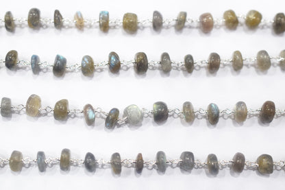 Labradorite Smooth Rondelle Shape Rosary Beaded Chain , Sold By Foot , 7 - 9 mm , RB-6479