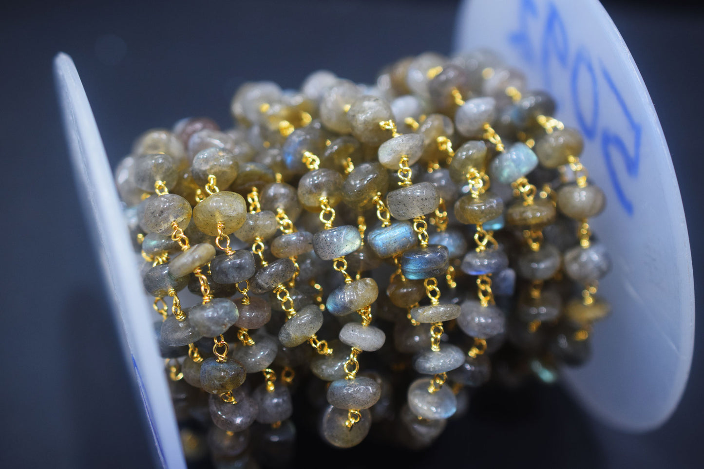 Labradorite Smooth Rondelle Shape Rosary Beaded Chain , Sold By Foot , 7 - 9 mm , RB-6479