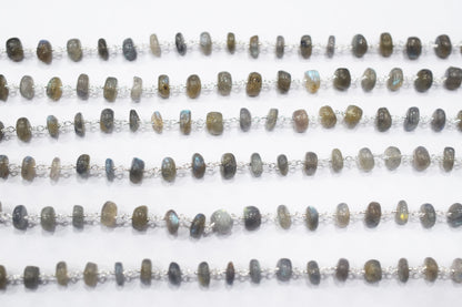 Labradorite Smooth Rondelle Shape Rosary Beaded Chain , Sold By Foot , 7 - 9 mm , RB-6479