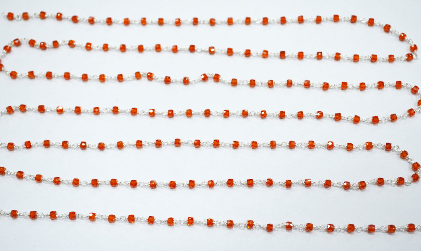 Orange Cubic Zircon Faceted Rondelle Shape Rosary Beaded Chain , Sold By Foot , 3 mm , RB-6486