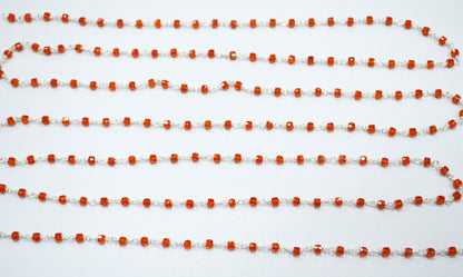 Orange Cubic Zircon Faceted Rondelle Shape Rosary Beaded Chain , Sold By Foot , 3 mm , RB-6486