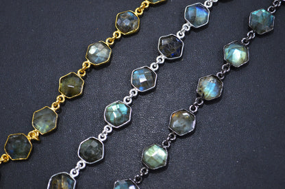 Labradorite Faceted Hexagon Shape Connector Chain , 10 - 11 mm , RB-6487