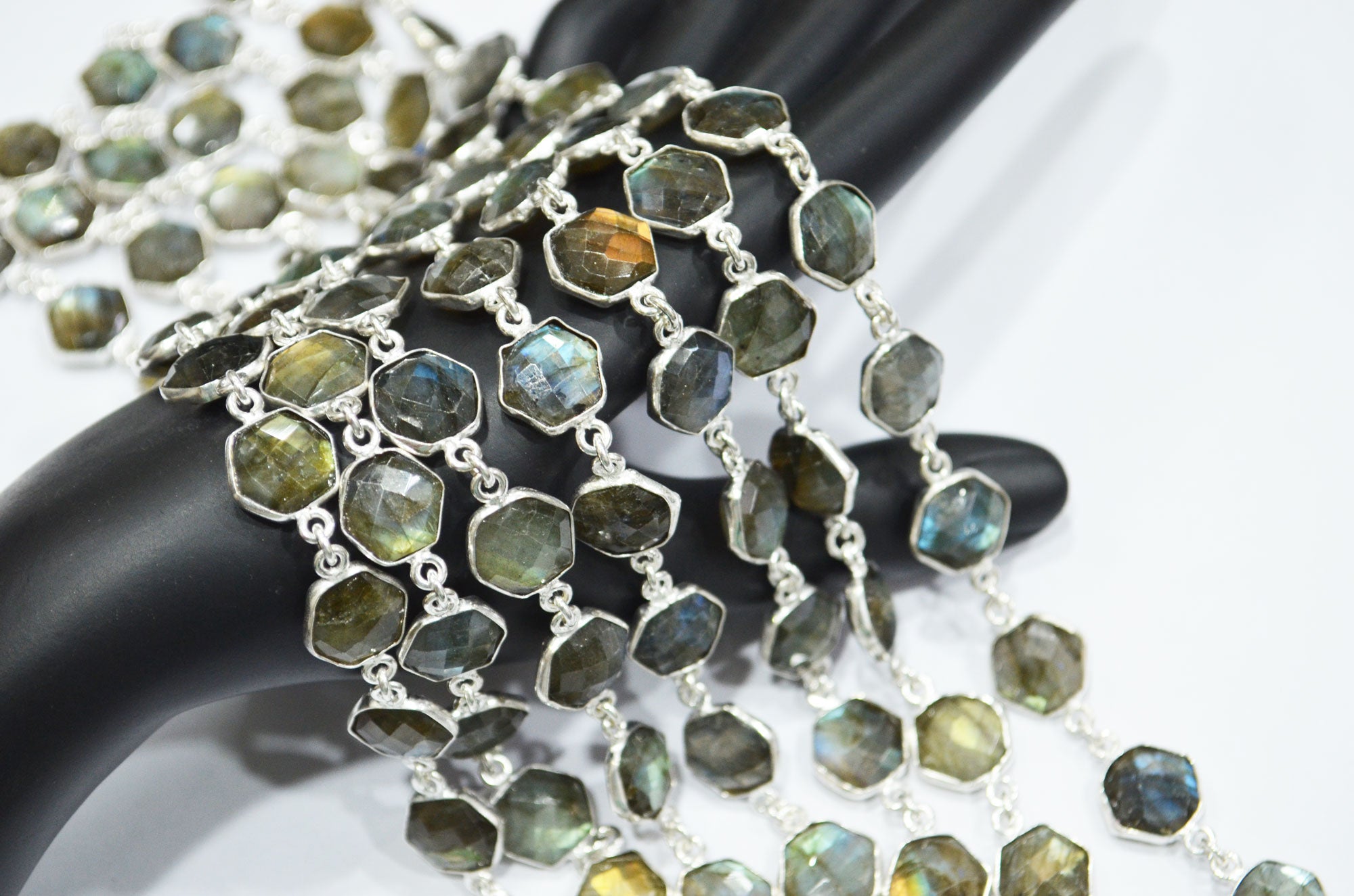 Labradorite Faceted Hexagon Shape Connector Chain , 10 - 11 mm , RB-6487