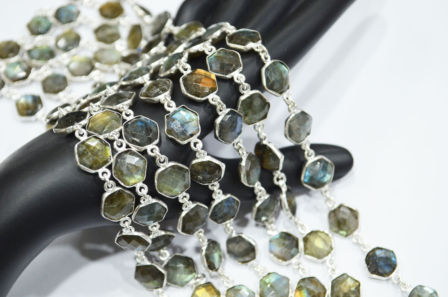 Labradorite Faceted Hexagon Shape Connector Chain , 10 - 11 mm , RB-6487