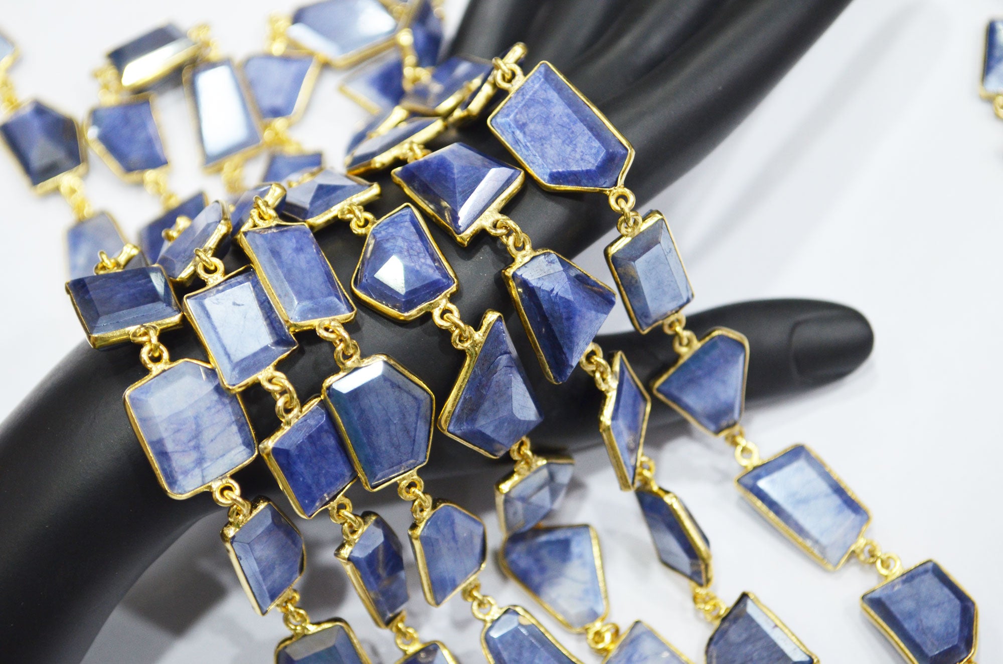 Mix Blue And White Silverite Moonstone AB Coated Huge Fancy Cut Shape Connector Chain , 14 - 22 mm , RB-6489