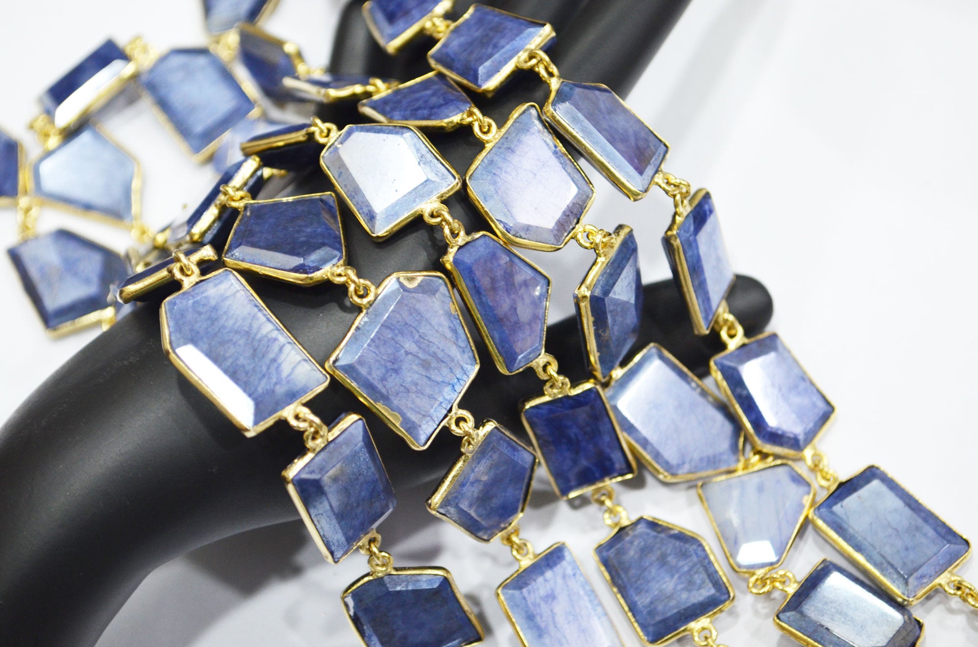 Mix Blue And White Silverite Moonstone AB Coated Huge Fancy Cut Shape Connector Chain , 15 - 20 mm , RB-6490