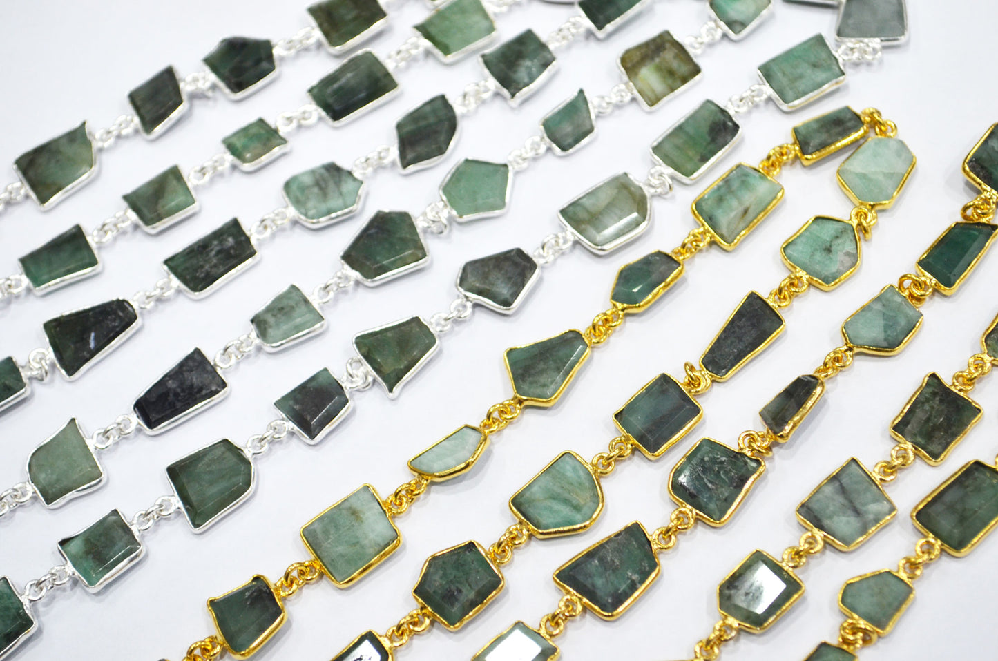 Natural Sakota Mines Emerald Crown Cut Fancy Shape Connector Chain , 10 - 15 mm , RB-6491