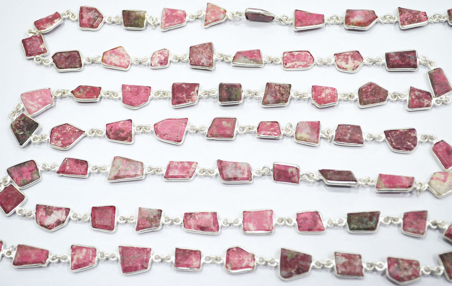 Pink Thulite Crown Cut Fancy Shape Connector Chain , 9 - 13 mm , RB-6493