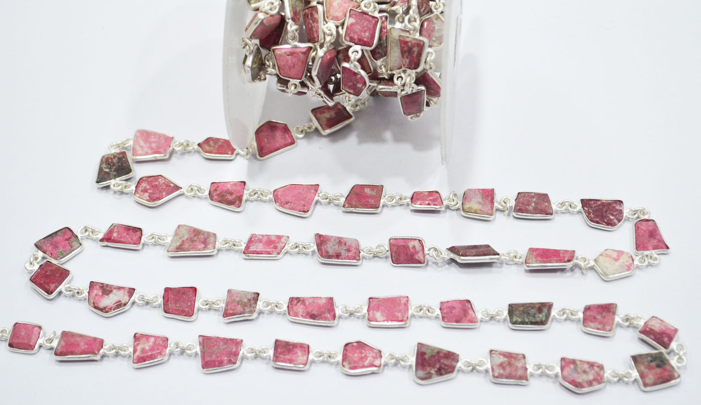 Pink Thulite Crown Cut Fancy Shape Connector Chain , 9 - 13 mm , RB-6493