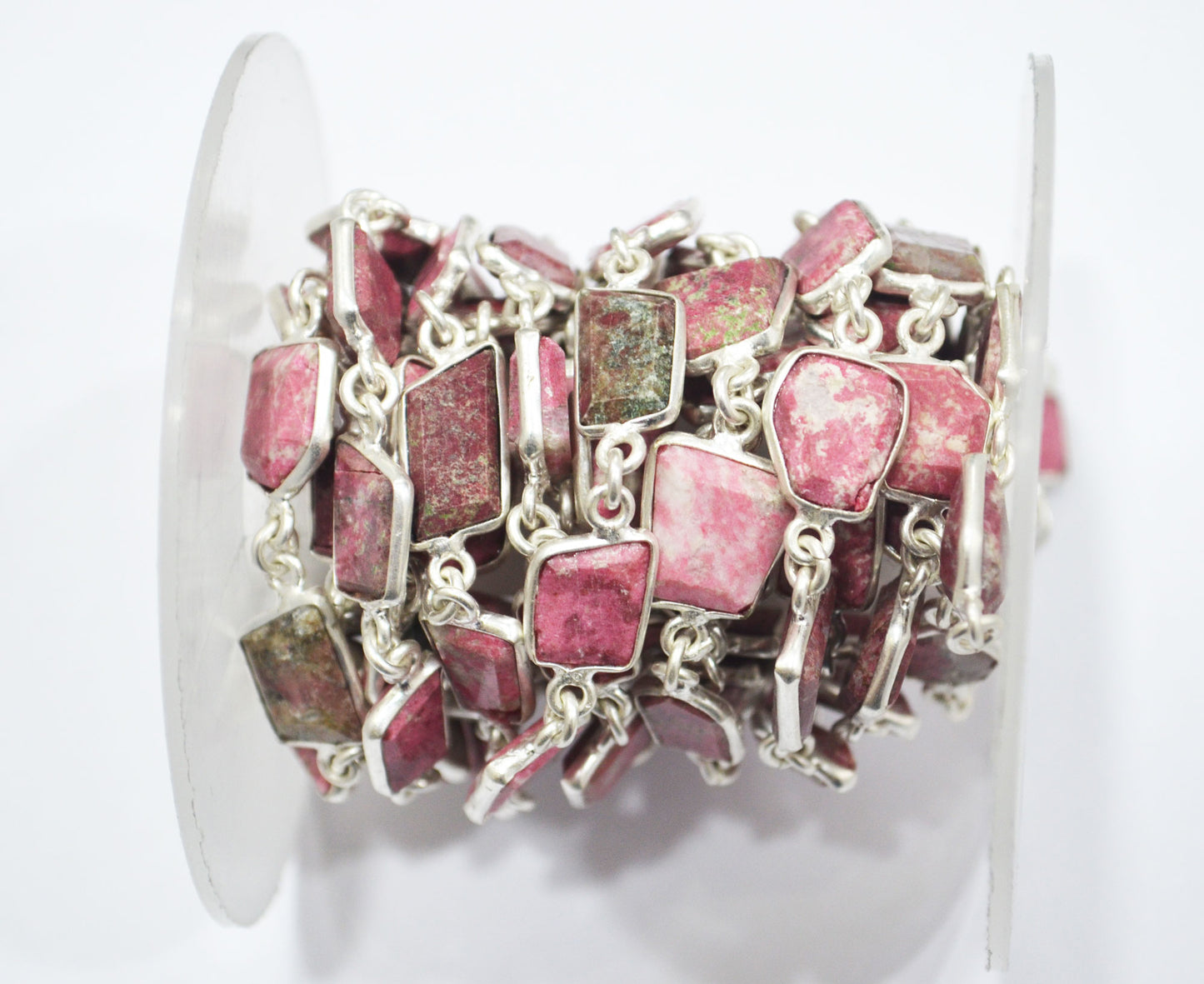 Pink Thulite Crown Cut Fancy Shape Connector Chain , 9 - 13 mm , RB-6493