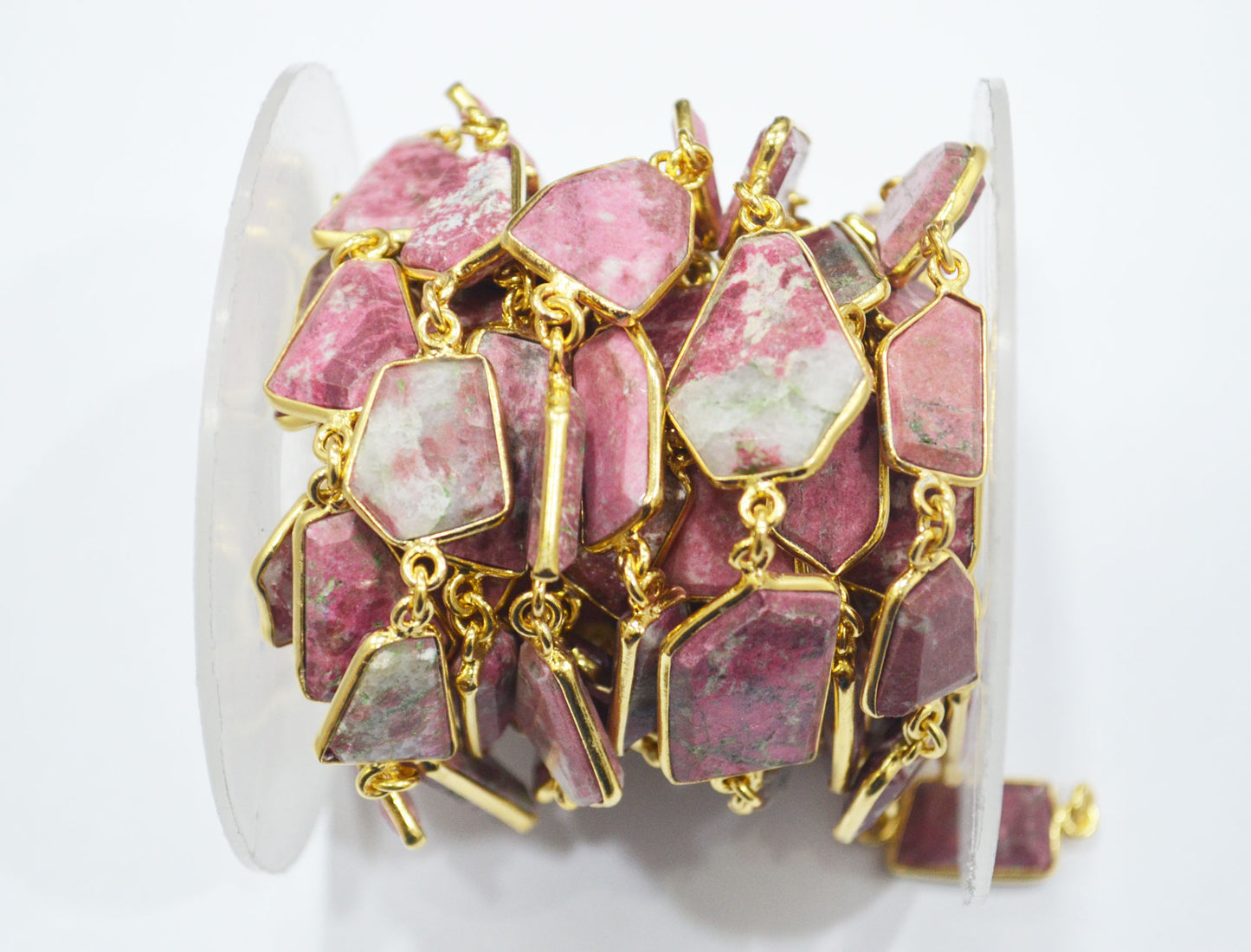 Pink Thulite Crown Cut Fancy Shape Connector Chain , 11 - 18 mm , RB-6494