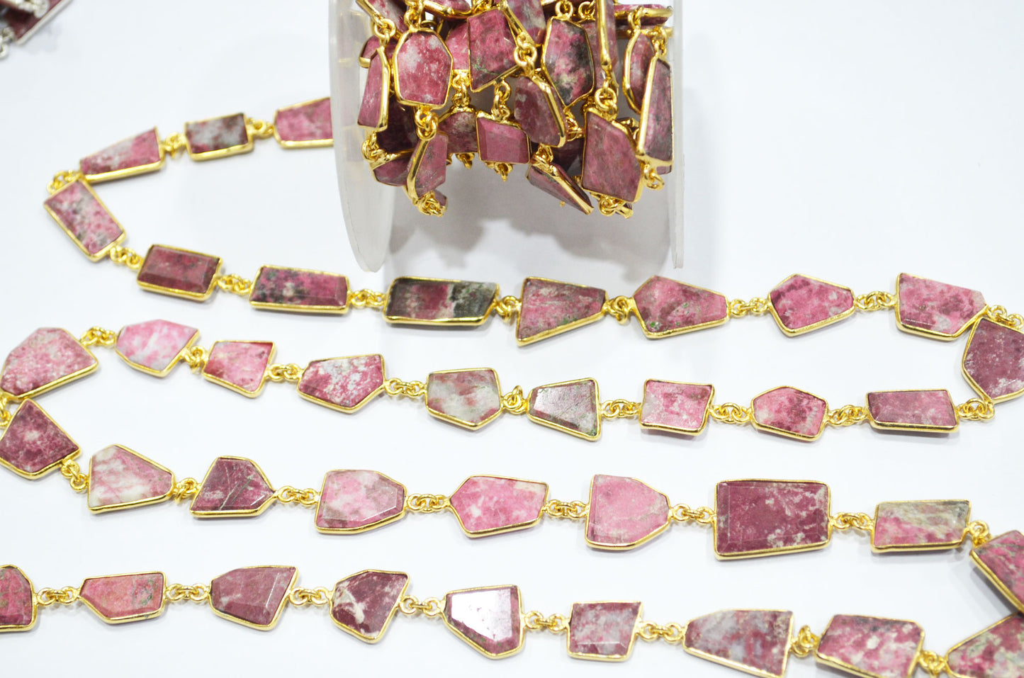 Pink Thulite Crown Cut Fancy Shape Connector Chain , 11 - 18 mm , RB-6494