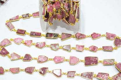 Pink Thulite Crown Cut Fancy Shape Connector Chain , 11 - 18 mm , RB-6494