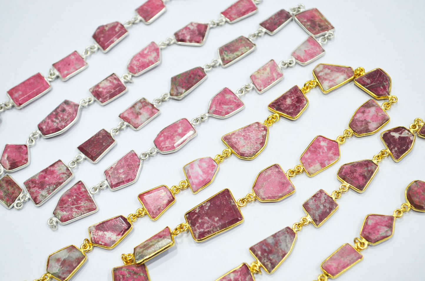 Pink Thulite Crown Cut Fancy Shape Connector Chain , 11 - 18 mm , RB-6494