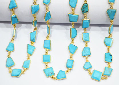 Howlite Turquoise Crown Cut Fancy Shape Connector Chain , 9 - 13 mm , RB-6495