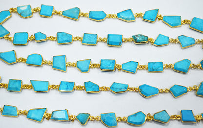 Howlite Turquoise Crown Cut Fancy Shape Connector Chain , 9 - 13 mm , RB-6495