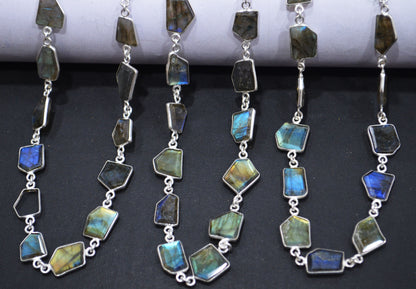 Flashy Labradorite Crown Cut Fancy Shape Connector Chain , 10 - 15 mm , RB-6497