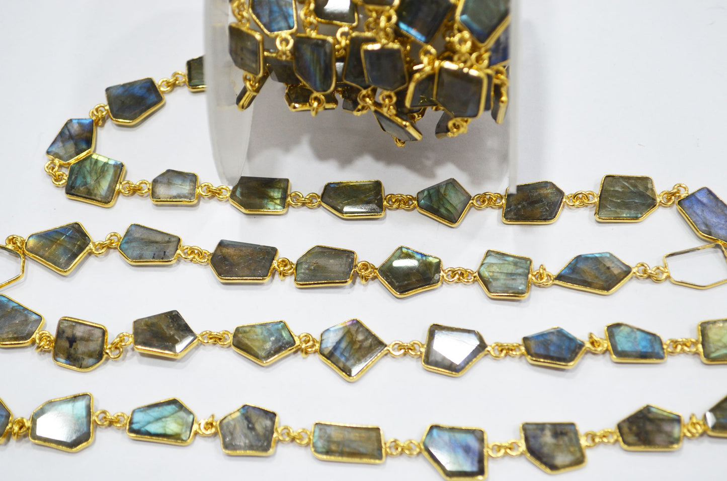 Flashy Labradorite Crown Cut Fancy Shape Connector Chain , 10 - 15 mm , RB-6497