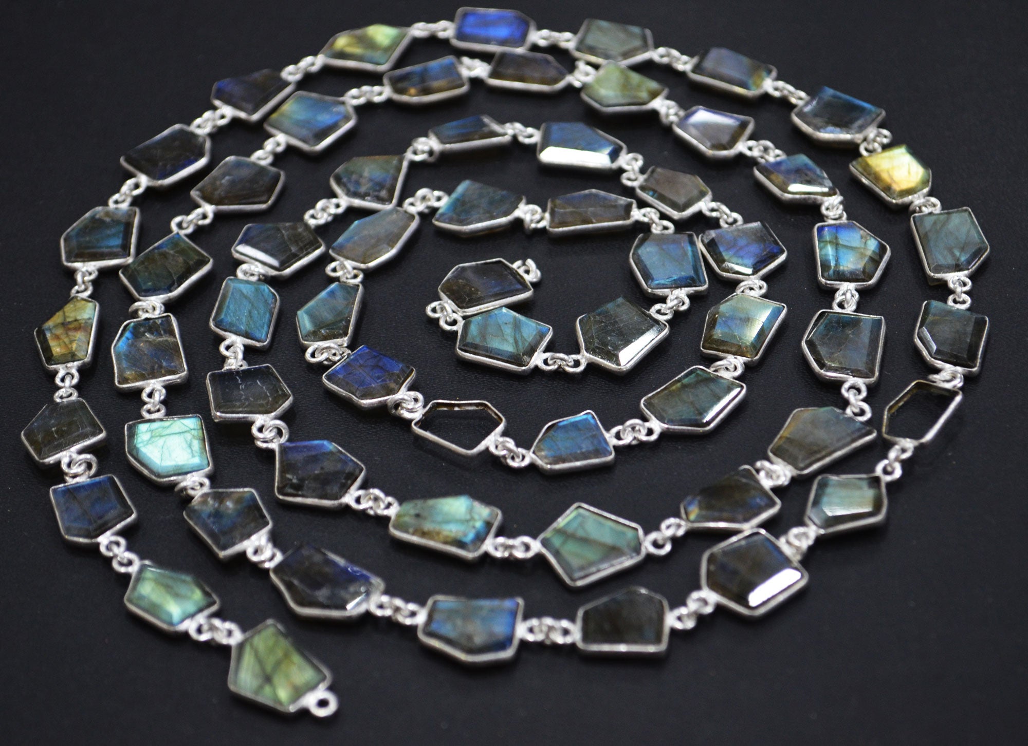 Flashy Labradorite Crown Cut Fancy Shape Connector Chain , 10 - 15 mm , RB-6497