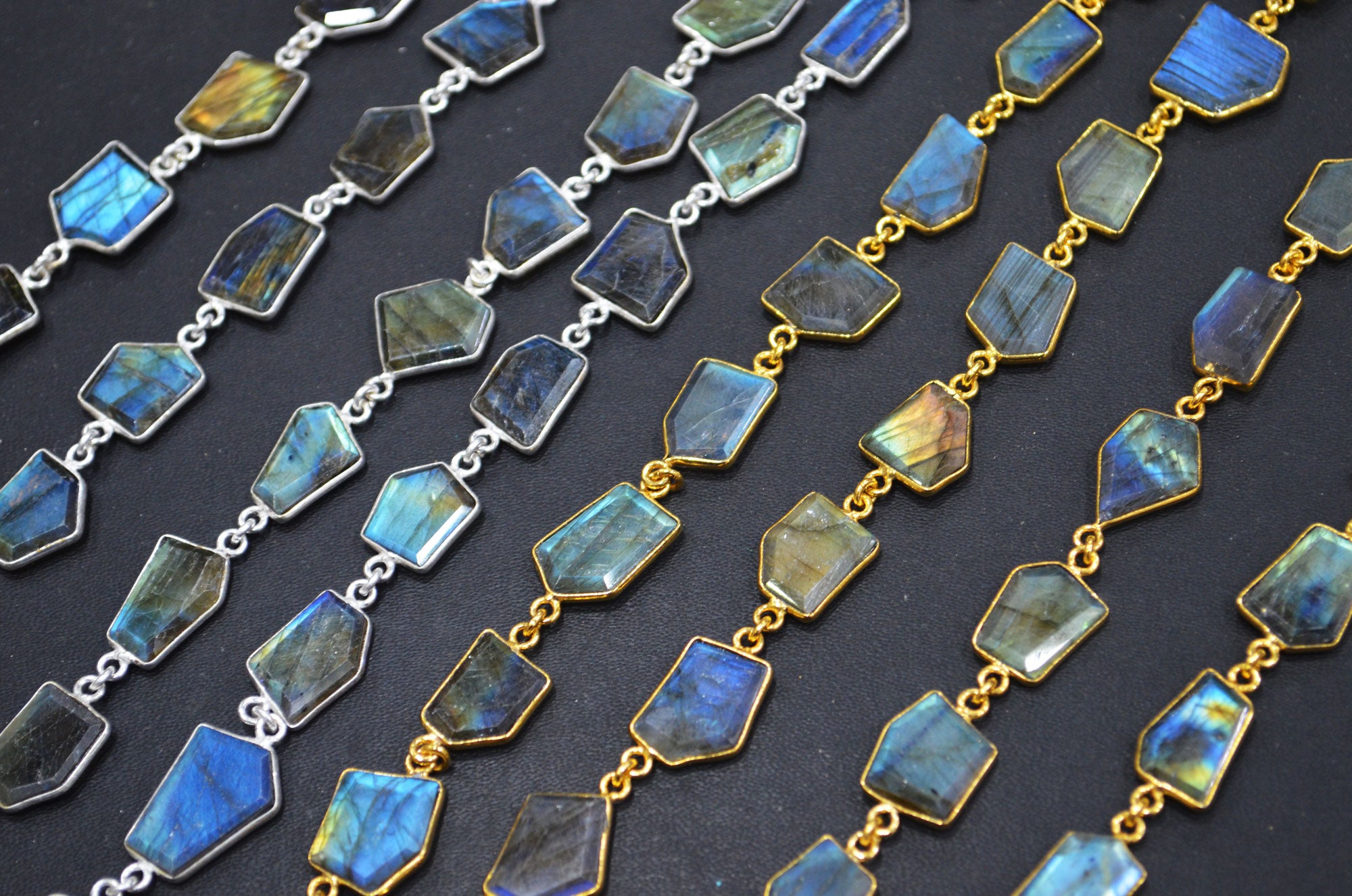Flashy Labradorite Crown Cut Fancy Shape Connector Chain , 14 - 18 mm , RB-6498