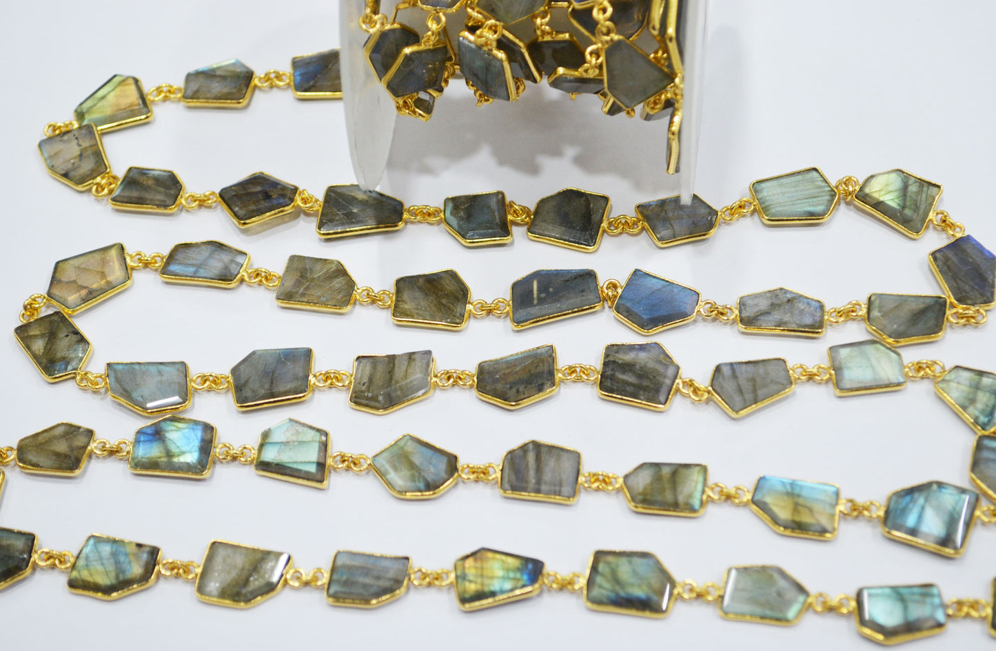 Flashy Labradorite Crown Cut Fancy Shape Connector Chain , 14 - 18 mm , RB-6498