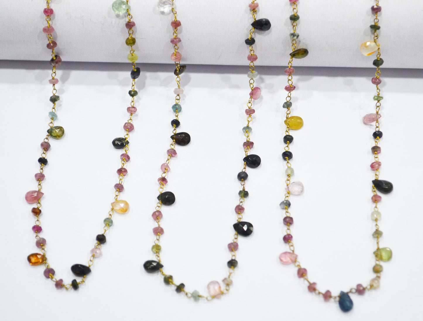 Natural Multi Tourmaline Faceted Rondelle Shape Rosary Beaded Chain , Sold By Foot , 3 - 3.50 mm , RB-6499