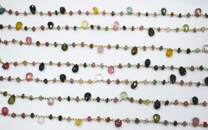 Natural Multi Tourmaline Faceted Rondelle Shape Rosary Beaded Chain , Sold By Foot , 3 - 3.50 mm , RB-6499