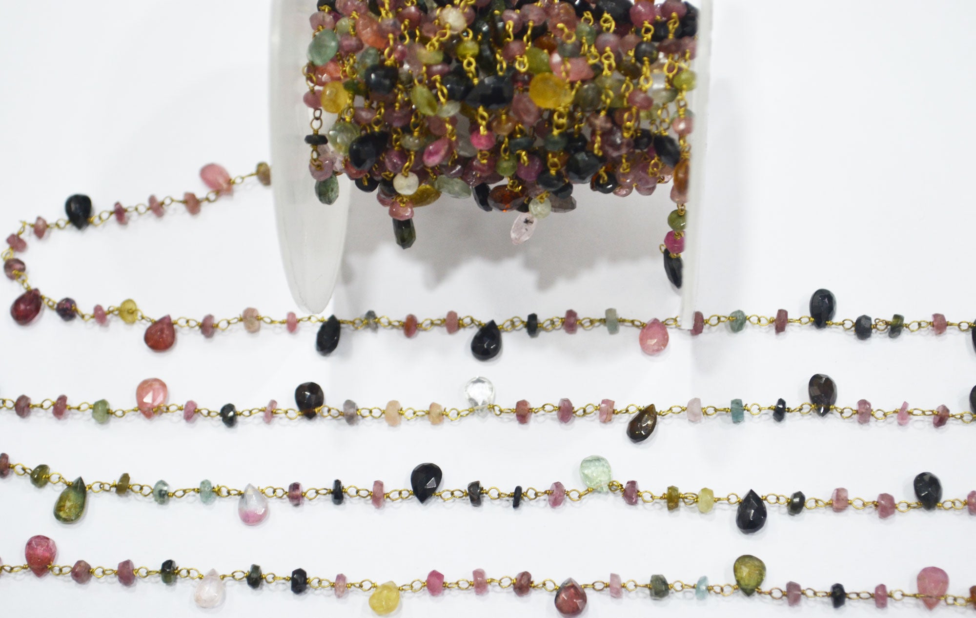 Natural Multi Tourmaline Faceted Rondelle Shape Rosary Beaded Chain , Sold By Foot , 3 - 3.50 mm , RB-6499