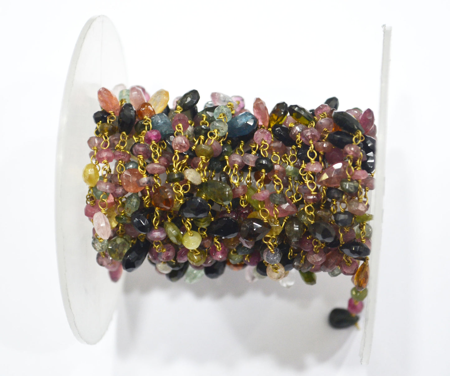 Natural Multi Tourmaline Faceted Rondelle Shape Rosary Beaded Chain , Sold By Foot , 3 - 3.50 mm , RB-6499