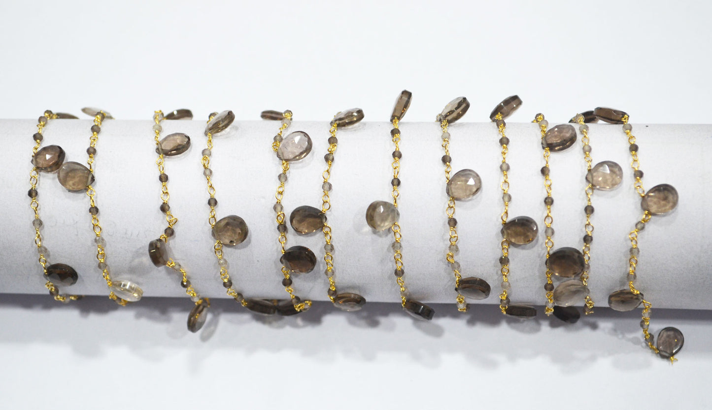 Natural Smoky Quartz Faceted Round Shape Rosary Beaded Chain  , Sold By Foot , 2 - 2.50 mm , RB-6500