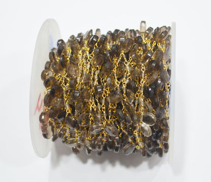 Natural Smoky Quartz Faceted Round Shape Rosary Beaded Chain  , Sold By Foot , 2 - 2.50 mm , RB-6500