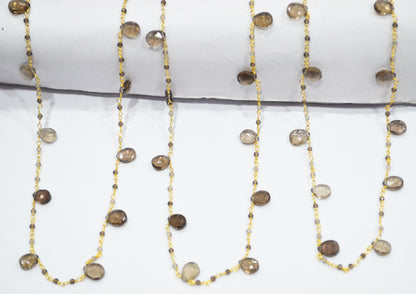 Natural Smoky Quartz Faceted Round Shape Rosary Beaded Chain  , Sold By Foot , 2 - 2.50 mm , RB-6500