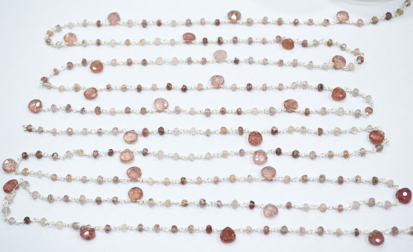Natural Strawberry Quartz Faceted Heart Shape Rosary Beaded Chain , Sold By Foot , 3 - 3.50 mm , RB-6502