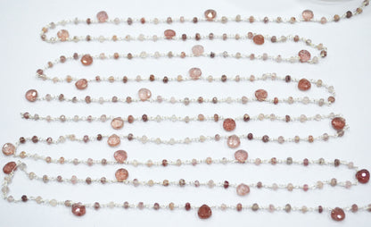Natural Strawberry Quartz Faceted Heart Shape Rosary Beaded Chain , Sold By Foot , 3 - 3.50 mm , RB-6502