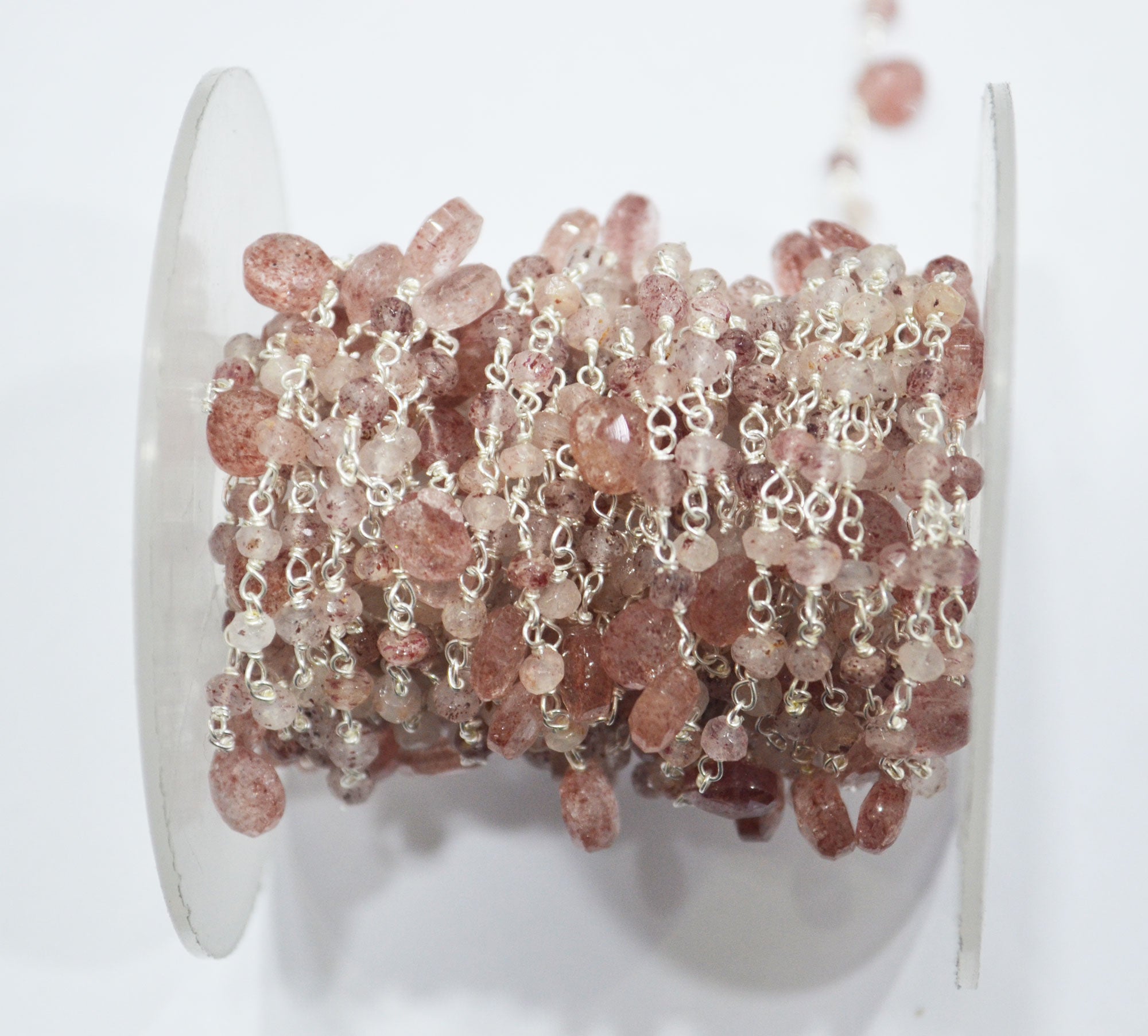 Natural Strawberry Quartz Faceted Heart Shape Rosary Beaded Chain , Sold By Foot , 3 - 3.50 mm , RB-6502