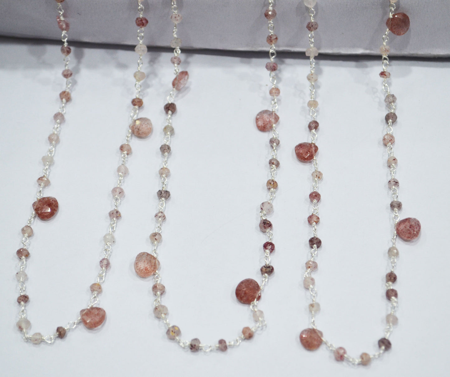 Natural Strawberry Quartz Faceted Heart Shape Rosary Beaded Chain , Sold By Foot , 3 - 3.50 mm , RB-6502