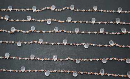 Natural Rose Quartz Faceted Round Shape Rosary Beaded Chain , Sold By Foot , 2 mm , RB-6503