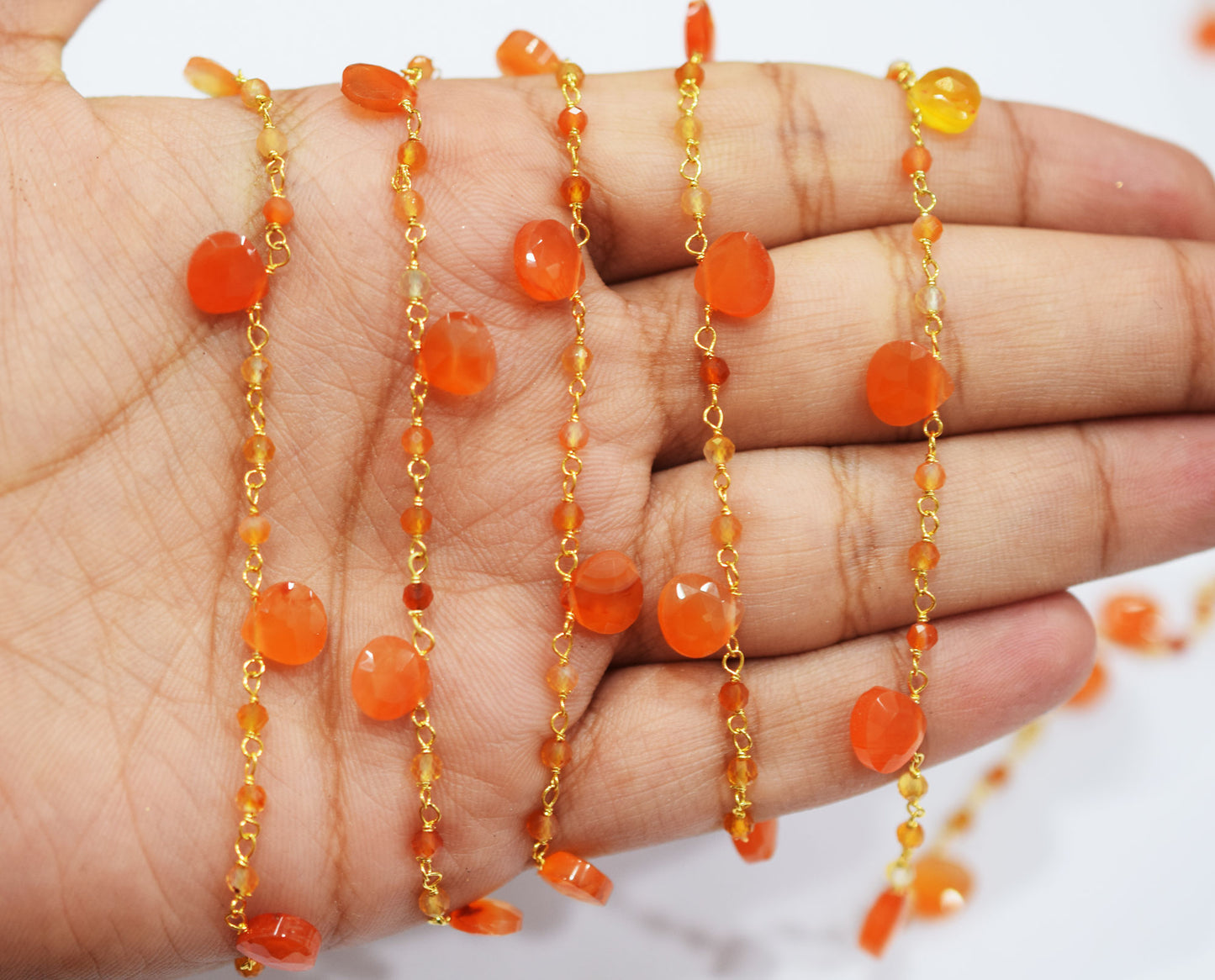 Natural Carnelian Faceted Round Shape Rosary Beaded Chain , Sold By Foot , 2 mm , RB-6504