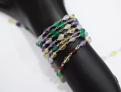 Multi Semi Precious Stone Faceted Tear Drops Shape Rosary Beaded Chain , 3x4 - 5x7 mm , RB-6505
