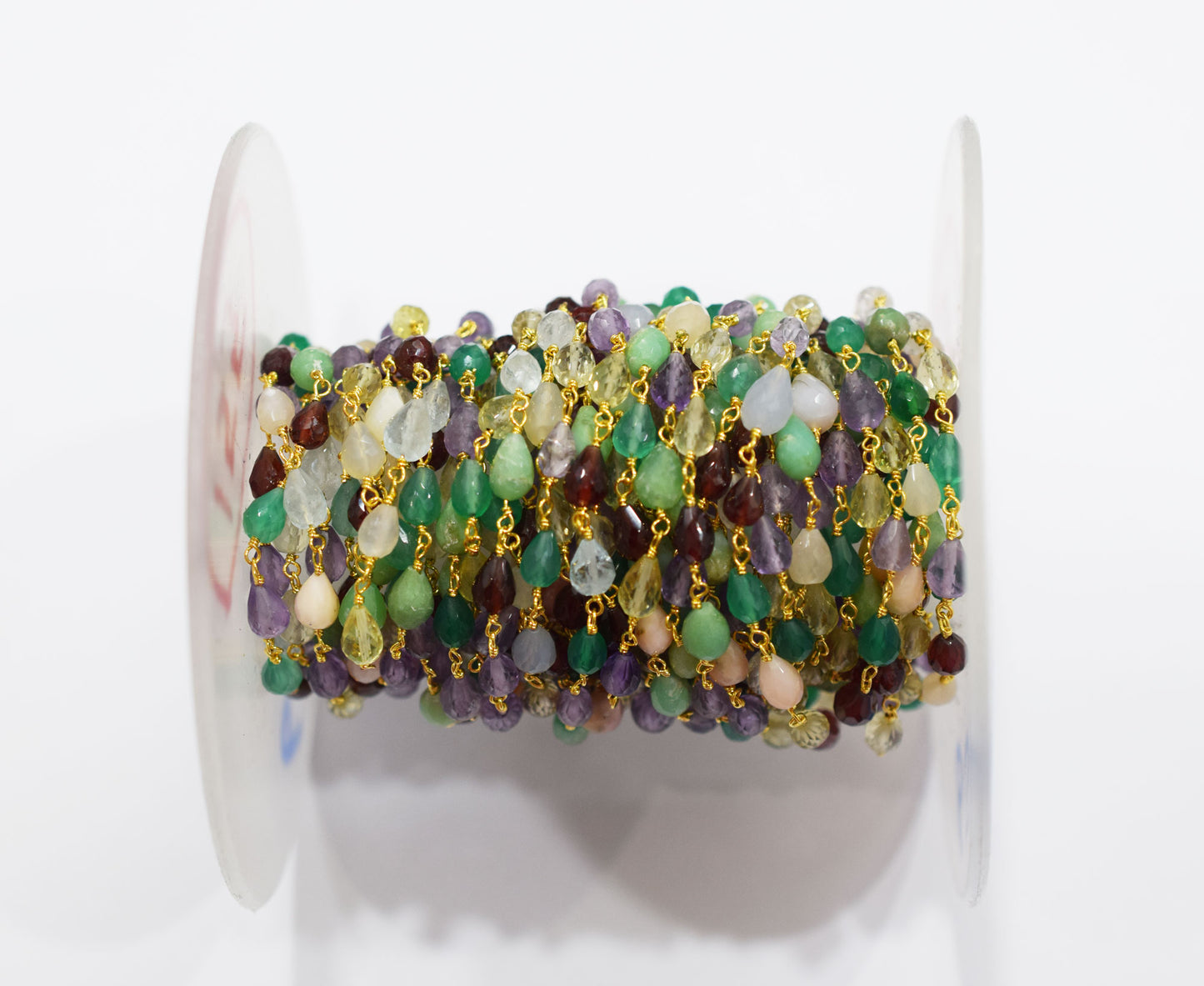 Multi Semi Precious Stone Faceted Tear Drops Shape Rosary Beaded Chain , 3x4 - 5x7 mm , RB-6505